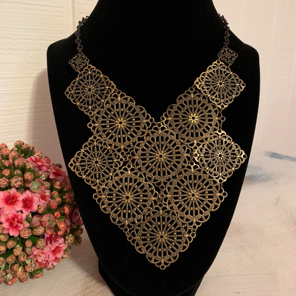 Muted bronze bib necklace